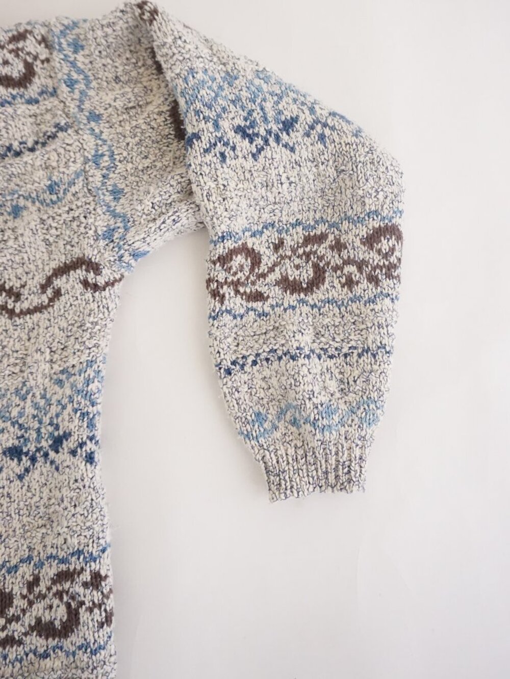 Vintage Alps Cream Blue Fair Isle Nordic Button Front Grandpa Cardigan M - Picture 4 of 9